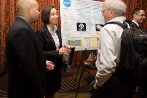 ECE student Nicole Neveu presents her NASA-sponsored senior design teams’ innovative cube-satellite antenna design.